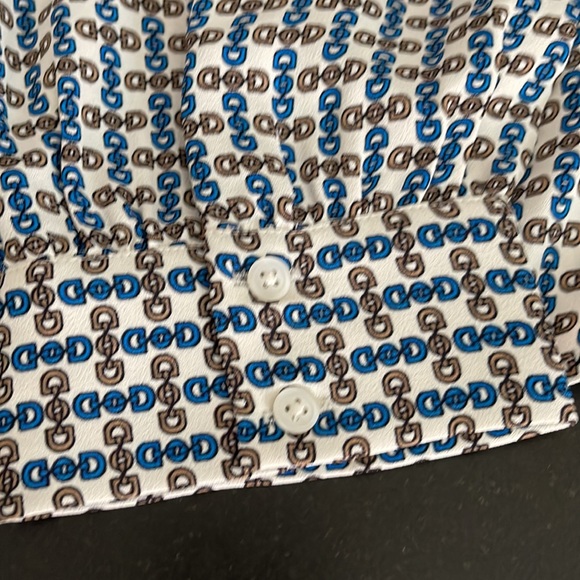 Ann Taylor peplum blouse- chain print taupe and slate blue size xl. - Picture 6 of 13